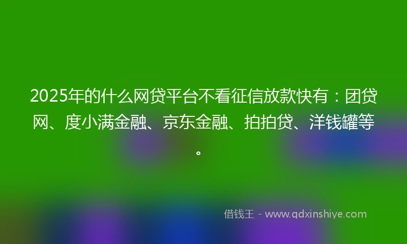 2025年的什么网贷平台不看征信放款快有：团贷网、度小满金融、京东金融、拍拍贷、洋钱罐等。