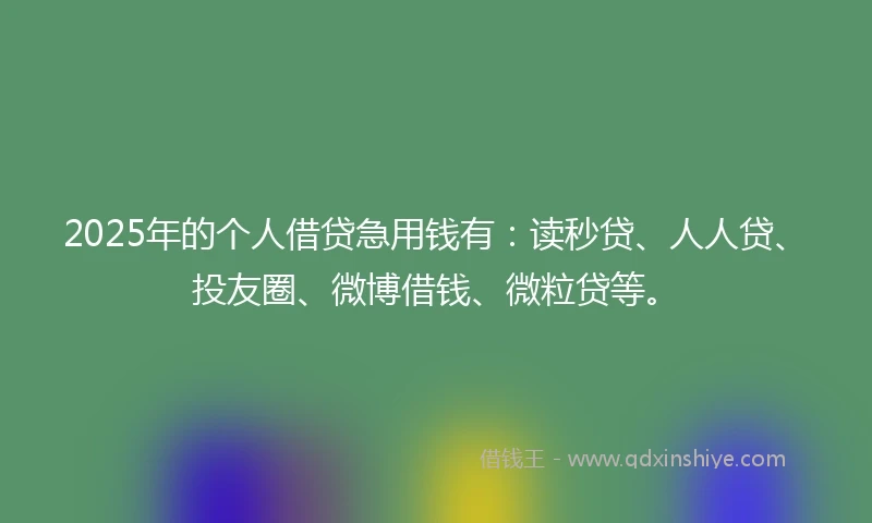 2025年的个人借贷急用钱有：读秒贷、人人贷、投友圈、微博借钱、微粒贷等。