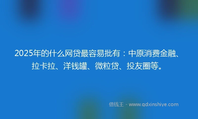 2025年的什么网贷最容易批有：中原消费金融、拉卡拉、洋钱罐、微粒贷、投友圈等。