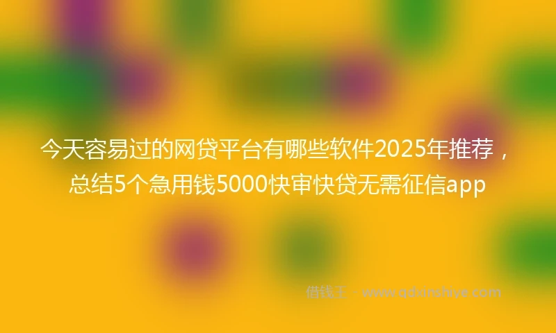 今天容易过的网贷平台有哪些软件2025年推荐，总结5个急用钱5000快审快贷无需征信app