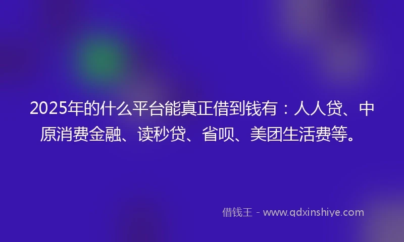 2025年的什么平台能真正借到钱有：人人贷、中原消费金融、读秒贷、省呗、美团生活费等。