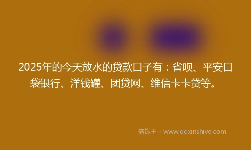 2025年的今天放水的贷款口子有：省呗、平安口袋银行、洋钱罐、团贷网、维信卡卡贷等。