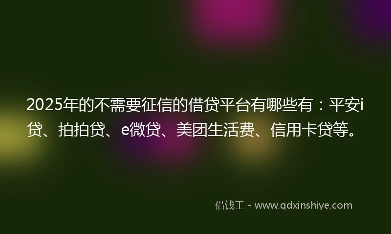 2025年的不需要征信的借贷平台有哪些有：平安i贷、拍拍贷、e微贷、美团生活费、信用卡贷等。