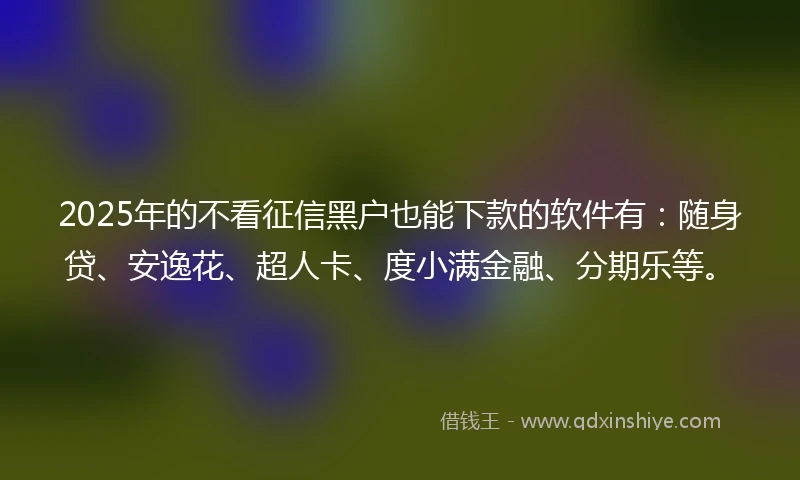 2025年的不看征信黑户也能下款的软件有：随身贷、安逸花、超人卡、度小满金融、分期乐等。