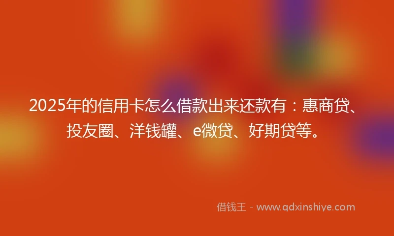 2025年的信用卡怎么借款出来还款有：惠商贷、投友圈、洋钱罐、e微贷、好期贷等。