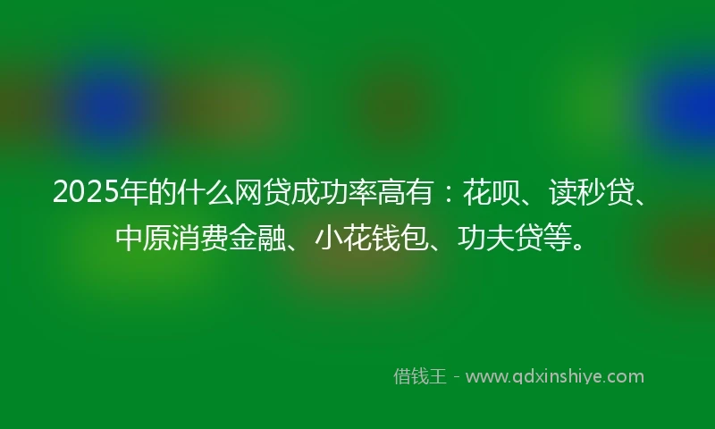 2025年的什么网贷成功率高有：花呗、读秒贷、中原消费金融、小花钱包、功夫贷等。
