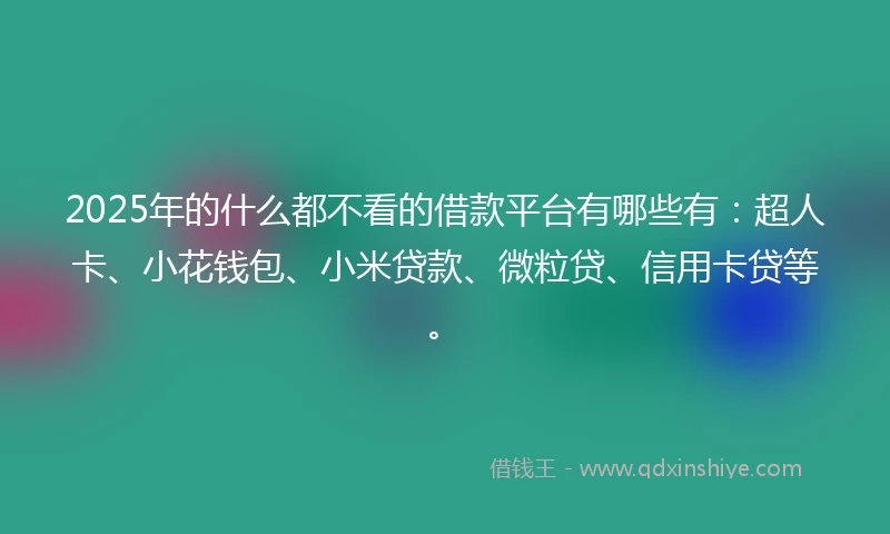 2025年的什么都不看的借款平台有哪些有：超人卡、小花钱包、小米贷款、微粒贷、信用卡贷等。