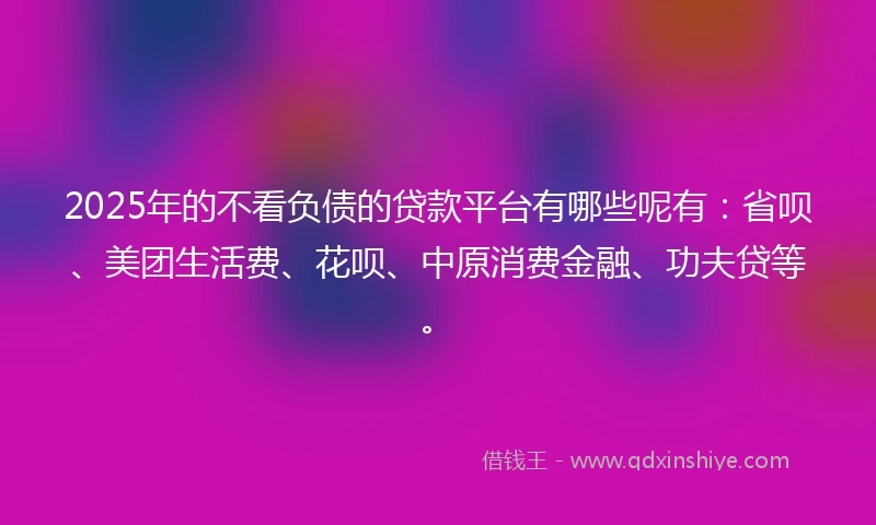2025年的不看负债的贷款平台有哪些呢有:省呗、美团生活费、花呗、中原消费金融、功夫贷等。