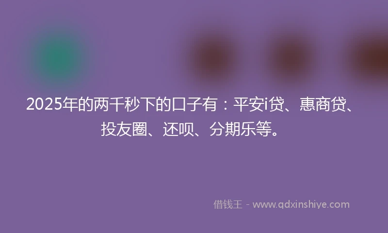 2025年的两千秒下的口子有：平安i贷、惠商贷、投友圈、还呗、分期乐等。