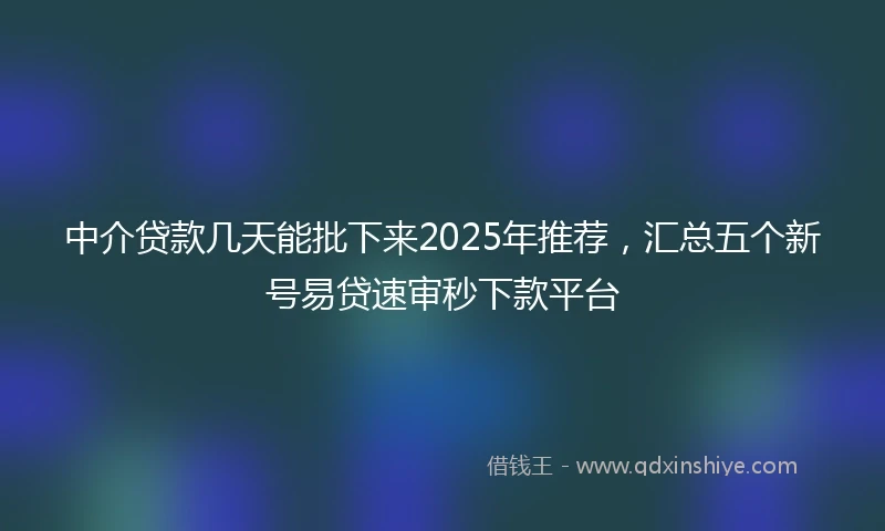 中介贷款几天能批下来2025年推荐，汇总五个新号易贷速审秒下款平台