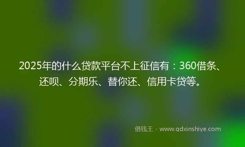 2025年的什么贷款平台不上征信有：360借条、还呗、分期乐、替你还、信用卡贷等。