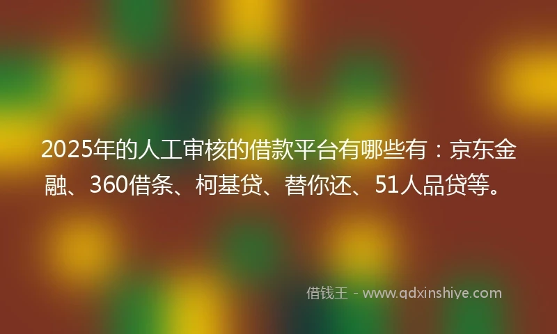 2025年的人工审核的借款平台有哪些有：京东金融、360借条、柯基贷、替你还、51人品贷等。