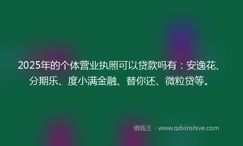 2025年的个体营业执照可以贷款吗有：安逸花、分期乐、度小满金融、替你还、微粒贷等。