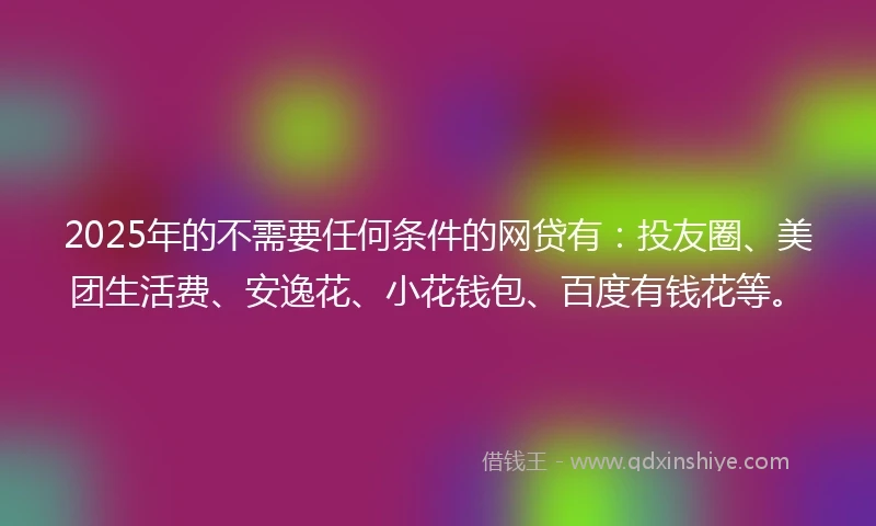 2025年的不需要任何条件的网贷有：投友圈、美团生活费、安逸花、小花钱包、百度有钱花等。