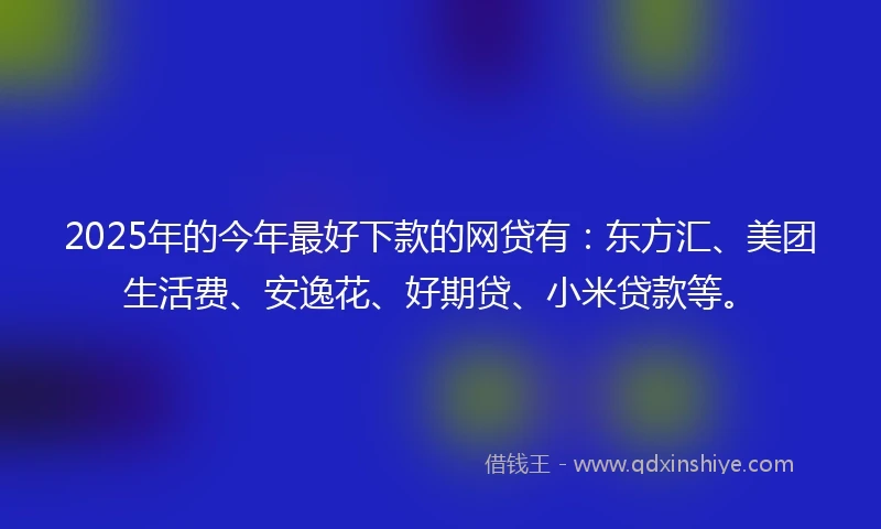 2025年的今年最好下款的网贷有：东方汇、美团生活费、安逸花、好期贷、小米贷款等。