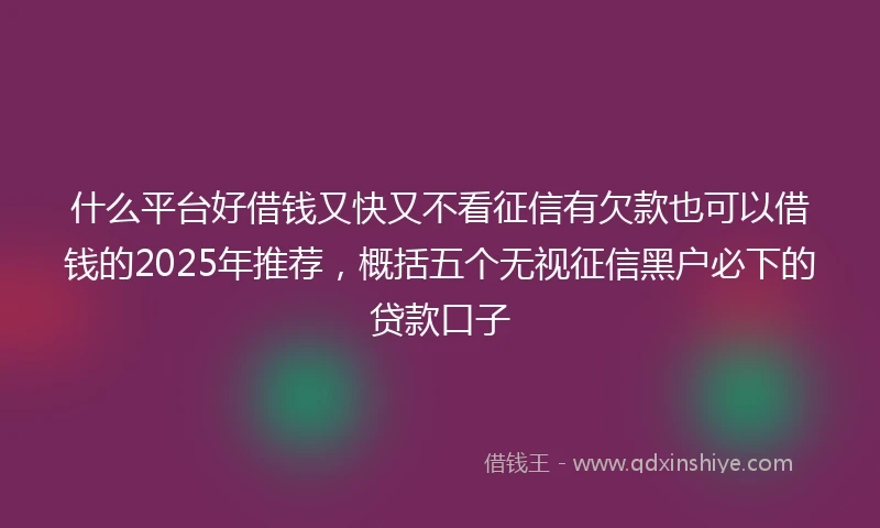 什么平台好借钱又快又不看征信有欠款也可以借钱的2025年推荐，概括五个无视征信黑户必下的贷款口子
