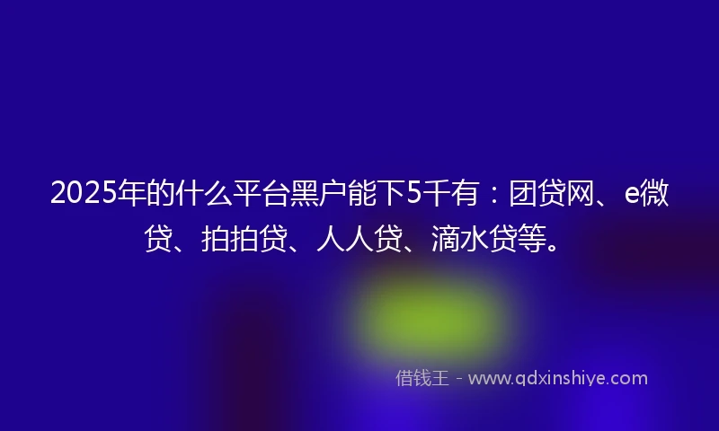 2025年的什么平台黑户能下5千有：团贷网、e微贷、拍拍贷、人人贷、滴水贷等。