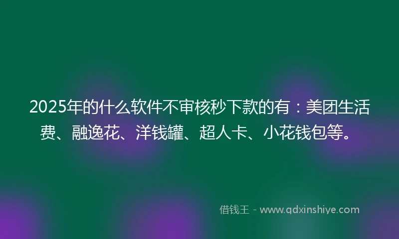 2025年的什么软件不审核秒下款的有：美团生活费、融逸花、洋钱罐、超人卡、小花钱包等。
