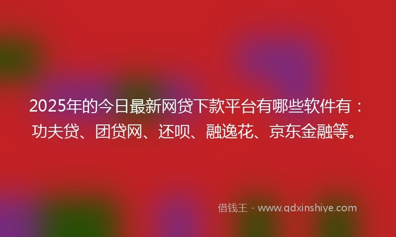 2025年的今日最新网贷下款平台有哪些软件有：功夫贷、团贷网、还呗、融逸花、京东金融等。