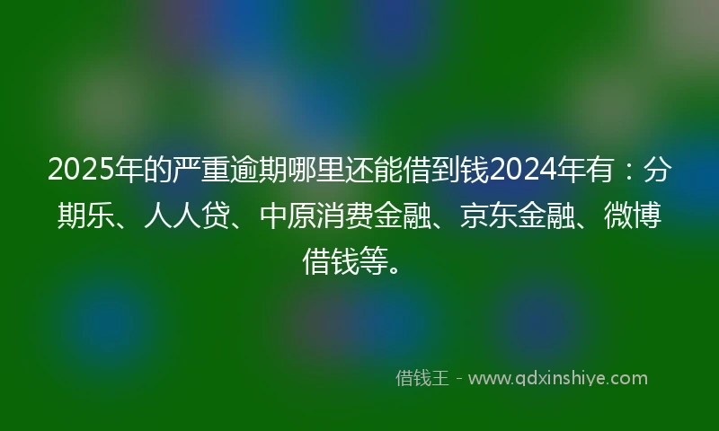 2025年的严重逾期哪里还能借到钱2024年有：分期乐、人人贷、中原消费金融、京东金融、微博借钱等。