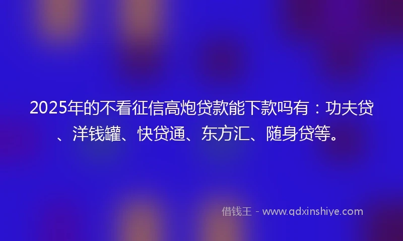 2025年的不看征信高炮贷款能下款吗有：功夫贷、洋钱罐、快贷通、东方汇、随身贷等。