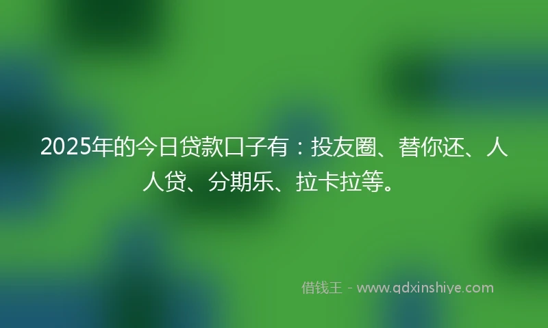 2025年的今日贷款口子有：投友圈、替你还、人人贷、分期乐、拉卡拉等。