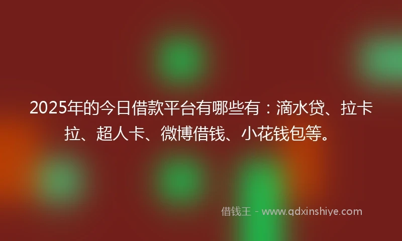 2025年的今日借款平台有哪些有：滴水贷、拉卡拉、超人卡、微博借钱、小花钱包等。