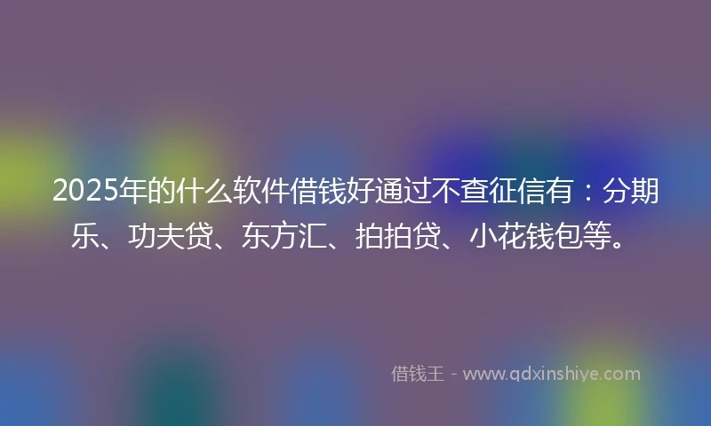 2025年的什么软件借钱好通过不查征信有：分期乐、功夫贷、东方汇、拍拍贷、小花钱包等。