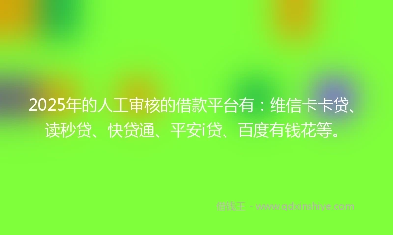 2025年的人工审核的借款平台有：维信卡卡贷、读秒贷、快贷通、平安i贷、百度有钱花等。