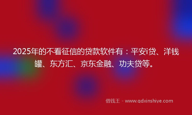 2025年的不看征信的贷款软件有：平安i贷、洋钱罐、东方汇、京东金融、功夫贷等。