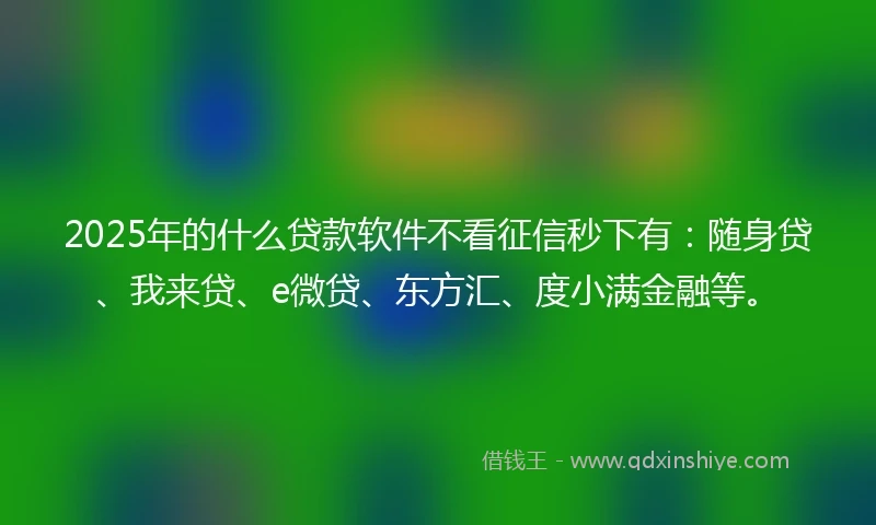 2025年的什么贷款软件不看征信秒下有：随身贷、我来贷、e微贷、东方汇、度小满金融等。