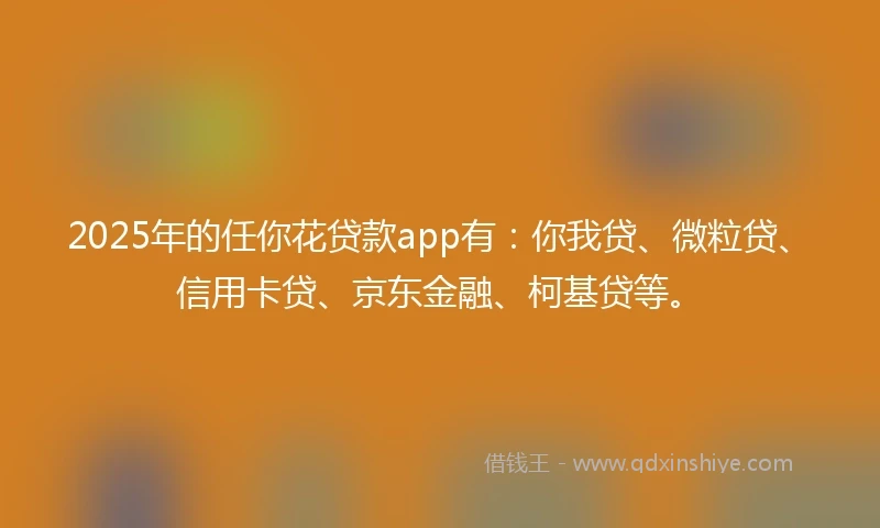 2025年的任你花贷款app有：你我贷、微粒贷、信用卡贷、京东金融、柯基贷等。