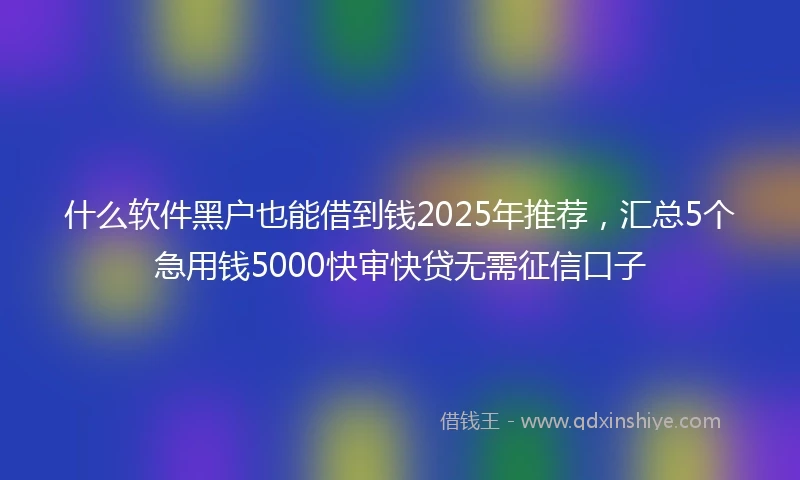 什么软件黑户也能借到钱2025年推荐，汇总5个急用钱5000快审快贷无需征信口子