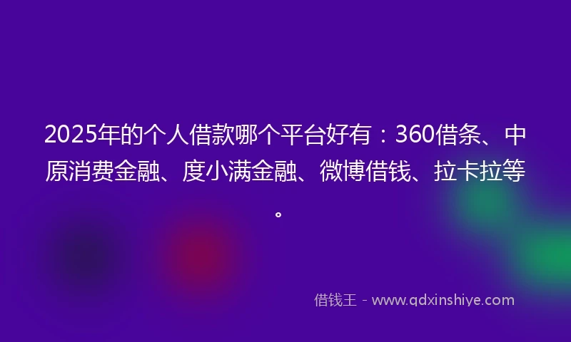 2025年的个人借款哪个平台好有：360借条、中原消费金融、度小满金融、微博借钱、拉卡拉等。