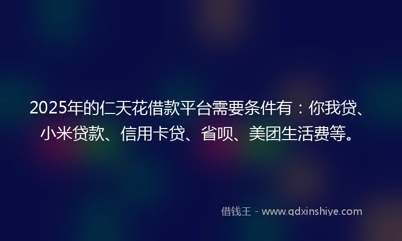2025年的仁天花借款平台需要条件有：你我贷、小米贷款、信用卡贷、省呗、美团生活费等。