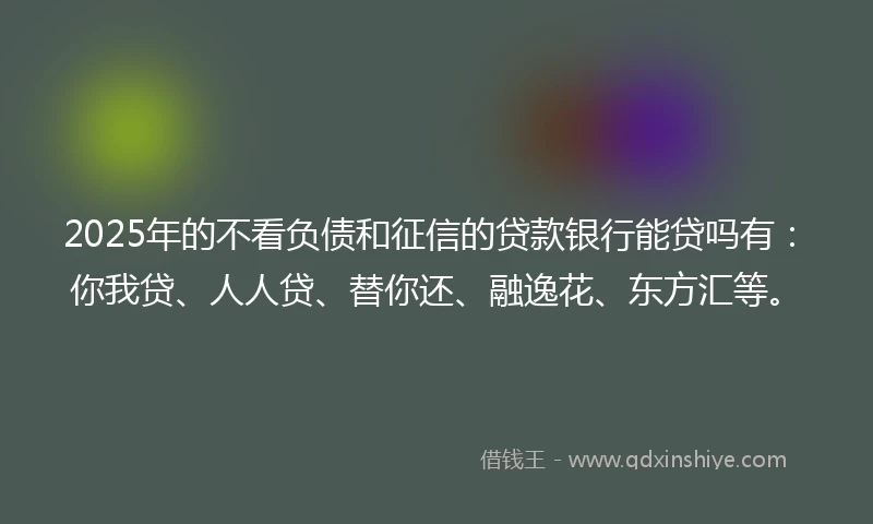 2025年的不看负债和征信的贷款银行能贷吗有：你我贷、人人贷、替你还、融逸花、东方汇等。
