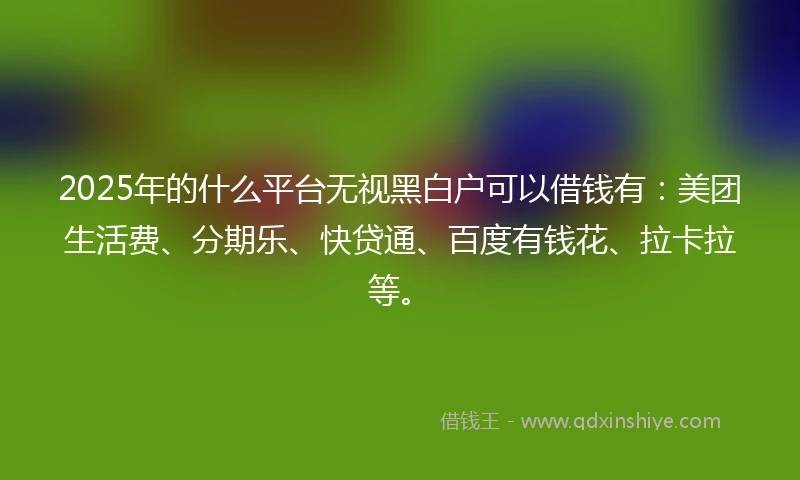 2025年的什么平台无视黑白户可以借钱有：美团生活费、分期乐、快贷通、百度有钱花、拉卡拉等。