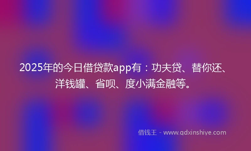 2025年的今日借贷款app有：功夫贷、替你还、洋钱罐、省呗、度小满金融等。