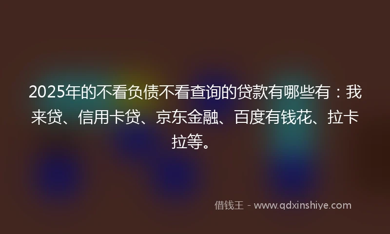 2025年的不看负债不看查询的贷款有哪些有：我来贷、信用卡贷、京东金融、百度有钱花、拉卡拉等。