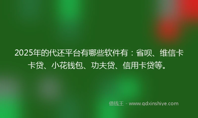2025年的代还平台有哪些软件有：省呗、维信卡卡贷、小花钱包、功夫贷、信用卡贷等。
