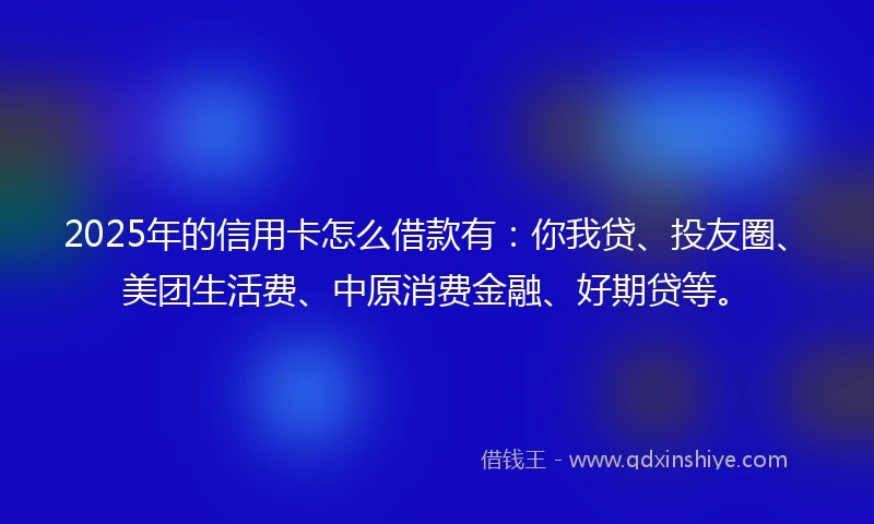 2025年的信用卡怎么借款有：你我贷、投友圈、美团生活费、中原消费金融、好期贷等。