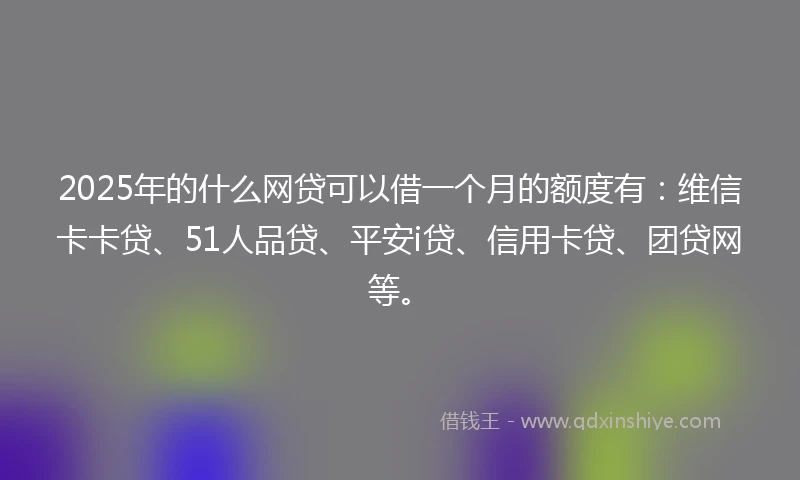 2025年的什么网贷可以借一个月的额度有：维信卡卡贷、51人品贷、平安i贷、信用卡贷、团贷网等。