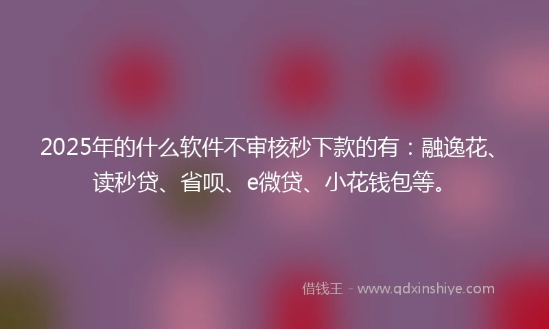 2025年的什么软件不审核秒下款的有：融逸花、读秒贷、省呗、e微贷、小花钱包等。