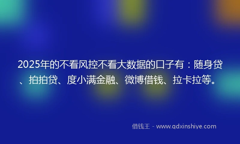 2025年的不看风控不看大数据的口子有：随身贷、拍拍贷、度小满金融、微博借钱、拉卡拉等。