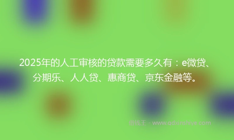2025年的人工审核的贷款需要多久有：e微贷、分期乐、人人贷、惠商贷、京东金融等。