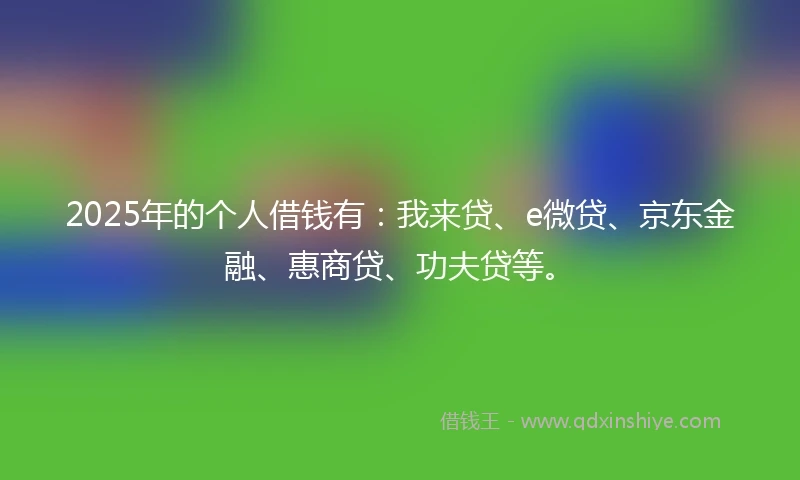 2025年的个人借钱有：我来贷、e微贷、京东金融、惠商贷、功夫贷等。