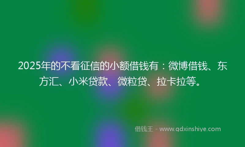 2025年的不看征信的小额借钱有：微博借钱、东方汇、小米贷款、微粒贷、拉卡拉等。
