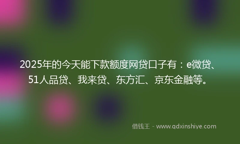 2025年的今天能下款额度网贷口子有：e微贷、51人品贷、我来贷、东方汇、京东金融等。