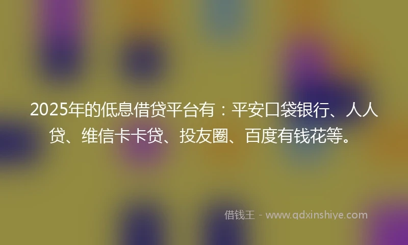 2025年的低息借贷平台有：平安口袋银行、人人贷、维信卡卡贷、投友圈、百度有钱花等。