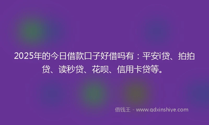 2025年的今日借款口子好借吗有：平安i贷、拍拍贷、读秒贷、花呗、信用卡贷等。